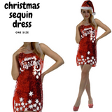 Womens Merry Christmas Sequin Dress Costume - (Xmas Party)