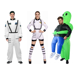 Space Group Costume Set - 3pc His & Hers Space Suits + Inflatable Alien (Halloween & Fancy Dress)