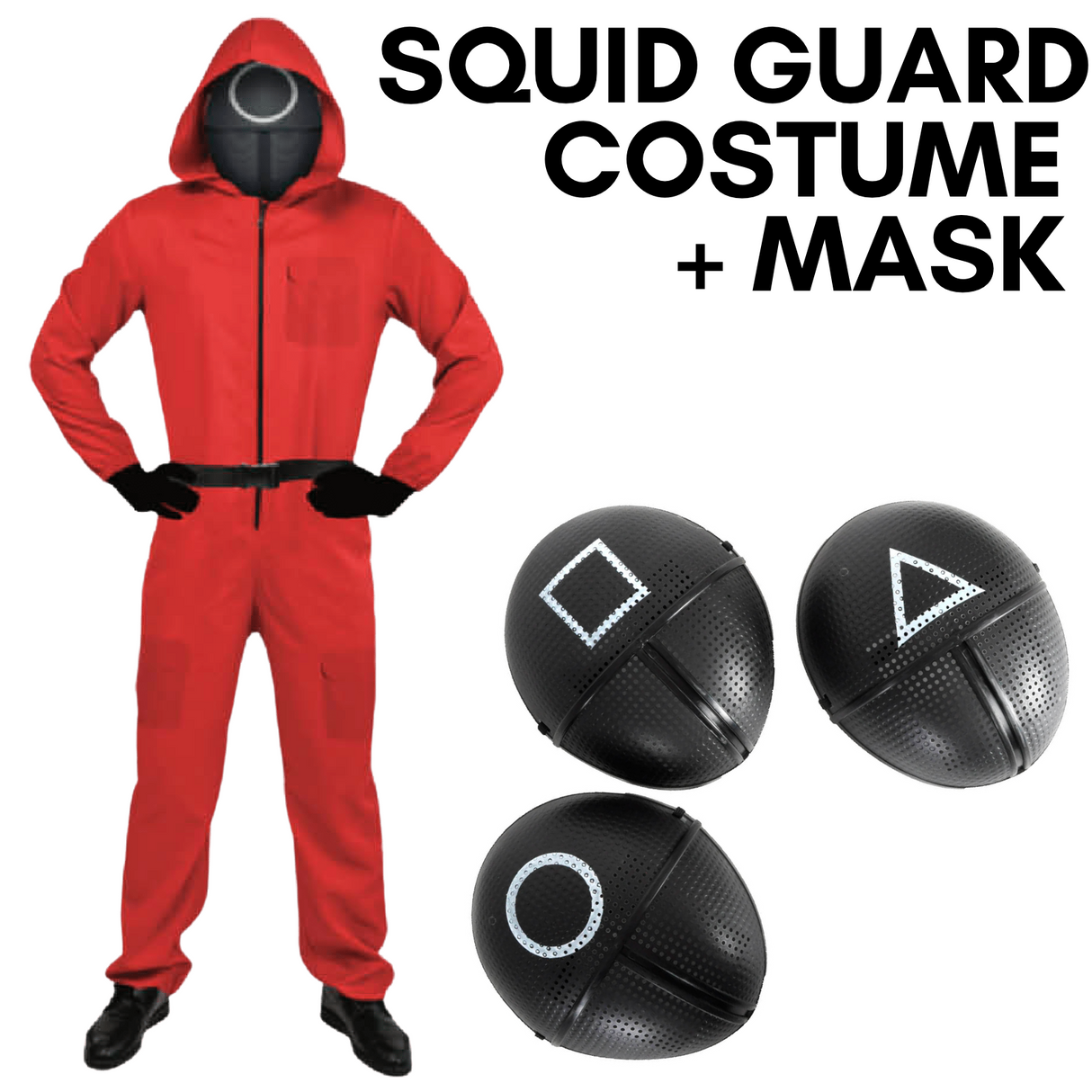 Adult Squid Game Guard Tracksuit Red Full Party Costume Set w/ Mask - Circle Mask
