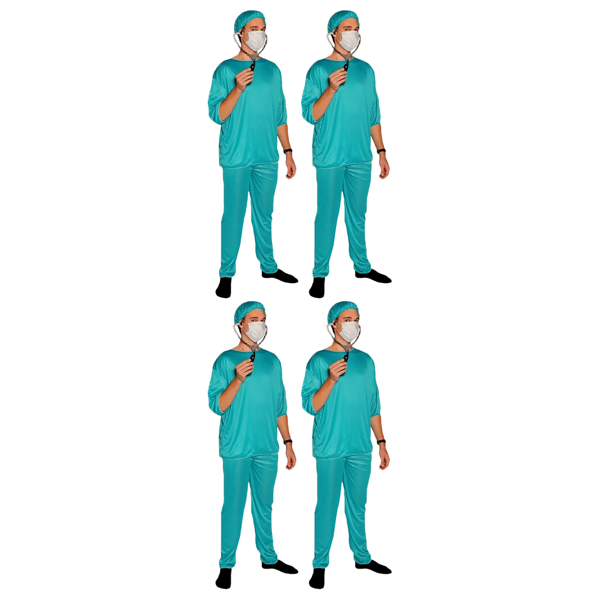 4x Mens Doctor Scrubs Costume w/ Surgical Face Mask Bulk Pack - Hospital (Halloween & Fancy Dress)
