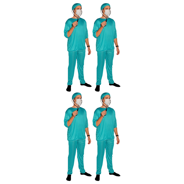 4x Mens Doctor Scrubs Costume w/ Surgical Face Mask Bulk Pack - Hospital (Halloween & Fancy Dress)