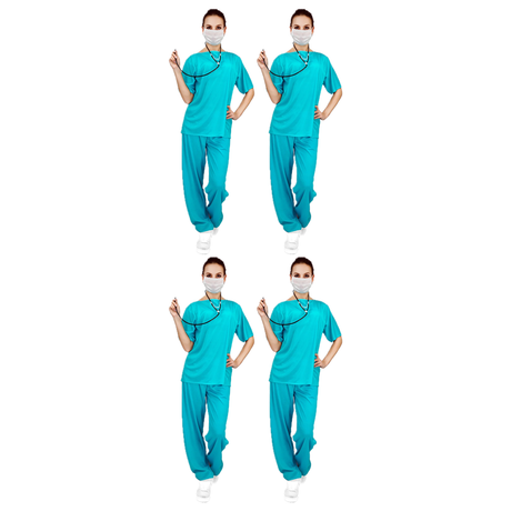 4x Womens Doctor/Nurse Costume Bulk Pack - Emergency Scrubs (Hospital/Medical Halloween & Fancy Dress)