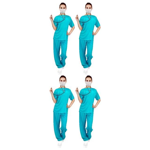 4x Womens Doctor/Nurse Costume Bulk Pack - Emergency Scrubs (Hospital/Medical Halloween & Fancy Dress)