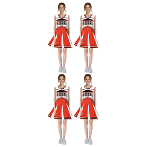 4x Womens Red Cheerleader Costume Bulk Pack - School Girl Uniform (Halloween & Fancy Dress)