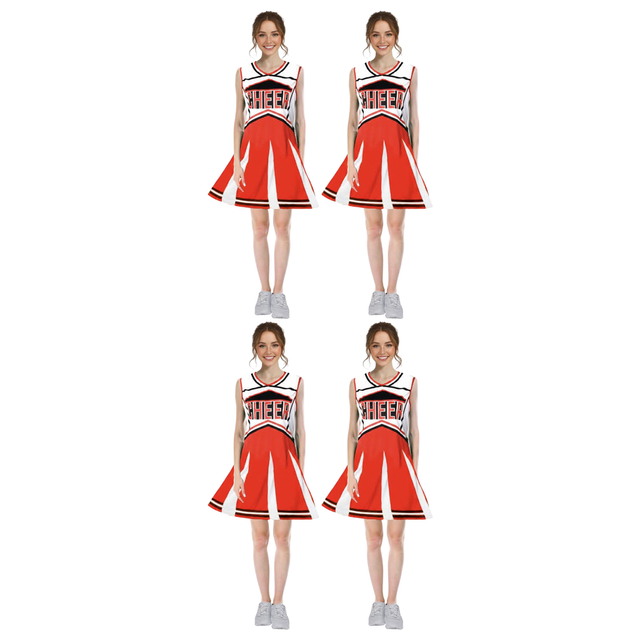 4x Womens Red Cheerleader Costume Bulk Pack - School Girl Uniform (Halloween & Fancy Dress)
