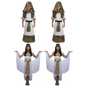 Egyptian Group Costume Set - 2x Pharaoh King + 2x Cleopatra Queen (Halloween & Fancy Dress)