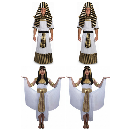 Egyptian Group Costume Set - 2x Pharaoh King + 2x Cleopatra Queen (Halloween & Fancy Dress)