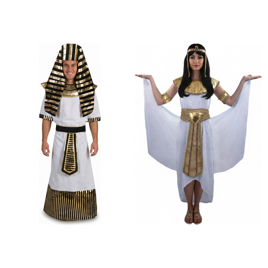 His & Hers Egyptian King & Queen Couples Costume Set - Cleopatra Halloween Fancy Dress