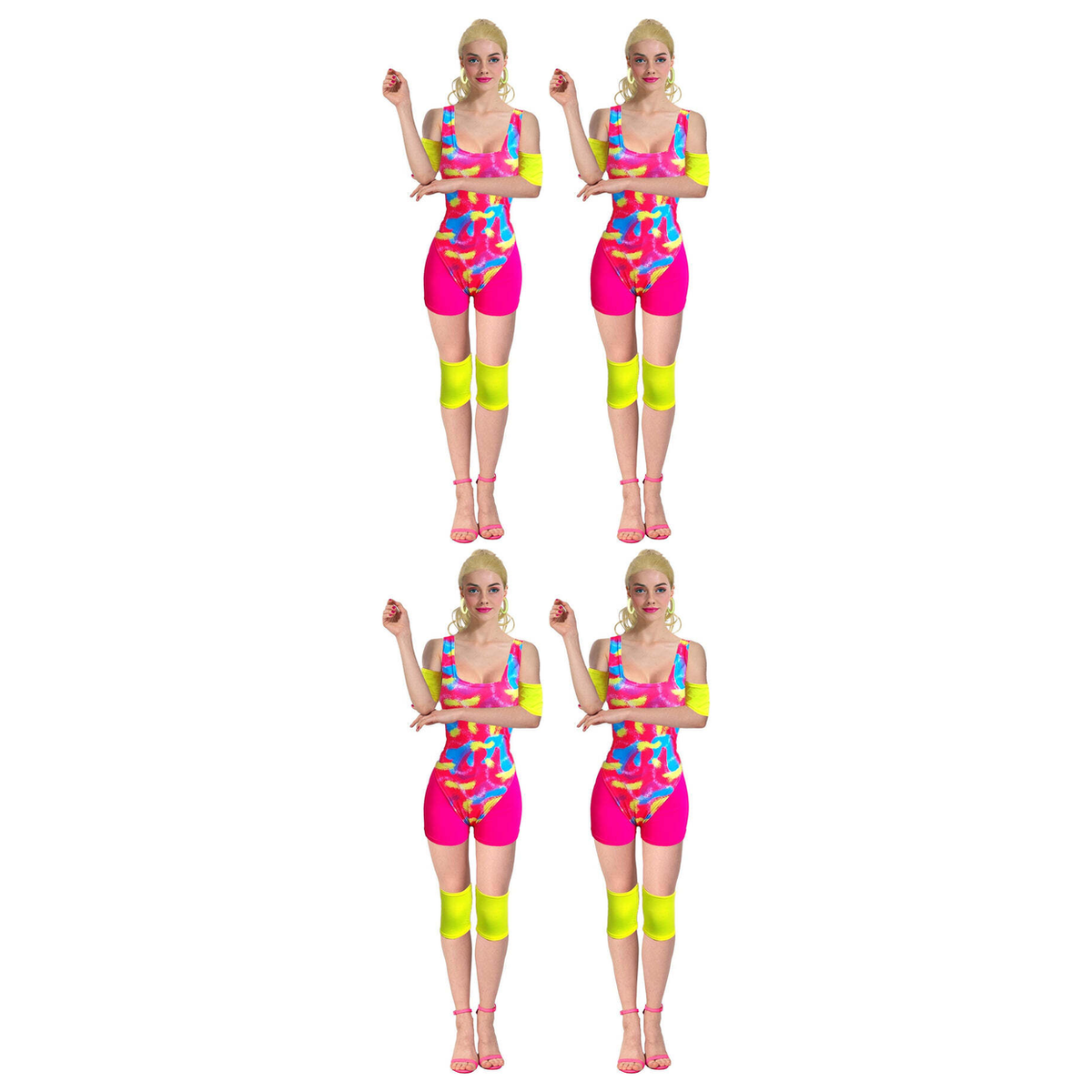 4x Womens 80s Aerobics Workout Costume Bulk Pack - Retro Gym (Group Costume for Halloween & Fancy Dress)