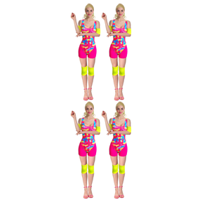 4x Womens 80s Aerobics Workout Costume Bulk Pack - Retro Gym (Group Costume for Halloween & Fancy Dress)