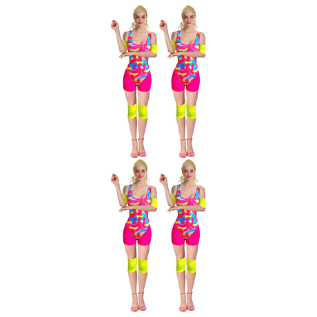 4x Womens 80s Aerobics Workout Costume Bulk Pack - Retro Gym (Group Costume for Halloween & Fancy Dress)