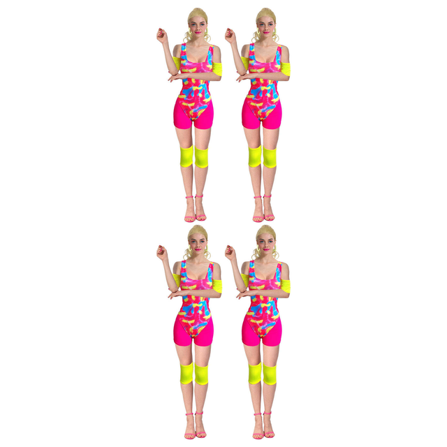 4x Womens 80s Aerobics Workout Costume Bulk Pack - Retro Gym (Group Costume for Halloween & Fancy Dress)