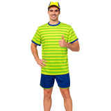 Adult 90s Teenager Costume Hat Striped Top Shorts Halloween Fancy Dress Up