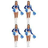 4x Adult Blue Cheerleader Costume Bulk Pack - Dallas Style w/ Pom Poms (Halloween & Fancy Dress)