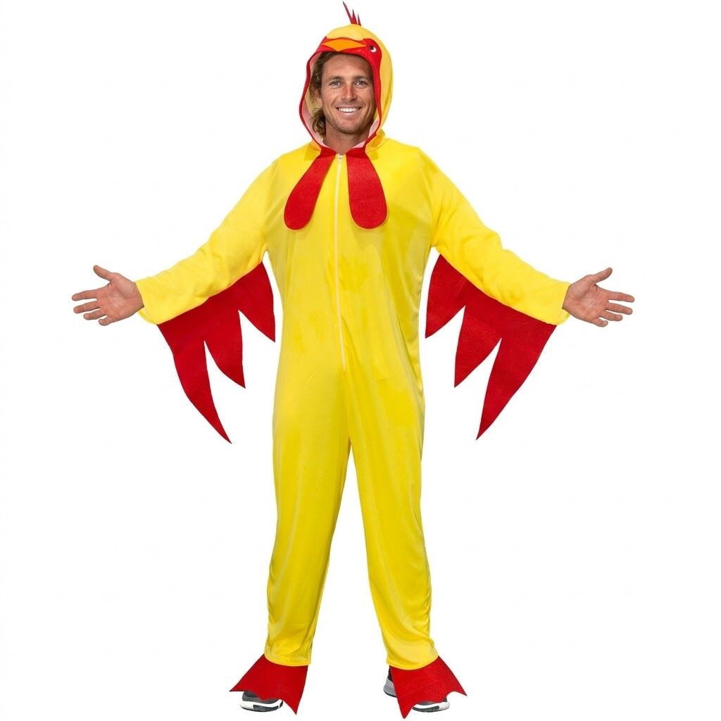 Adult Yellow Chicken Costume - Hooded Animal Jumpsuit (Halloween & Fancy Dress)