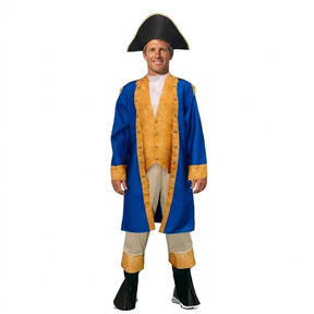 Adult Blue & Gold Historical President Costume - Colonial Jacket & Hat Set (Halloween & Fancy Dress)