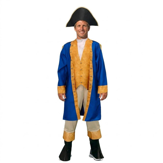 Adult Blue & Gold Historical President Costume - Colonial Jacket & Hat Set (Halloween & Fancy Dress)