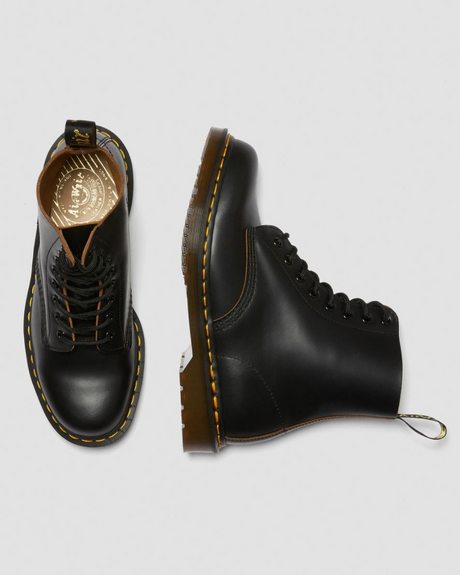 Dr. Martens Vintage 1460 8 Eye Leather Boots Black Quilon Shoes - Made in England
