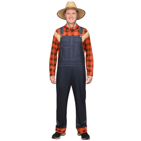Adult Farmer Bib Costume Men Women Work Overalls Halloween Fancy Dress Up - L/XL (175-185cm Height)