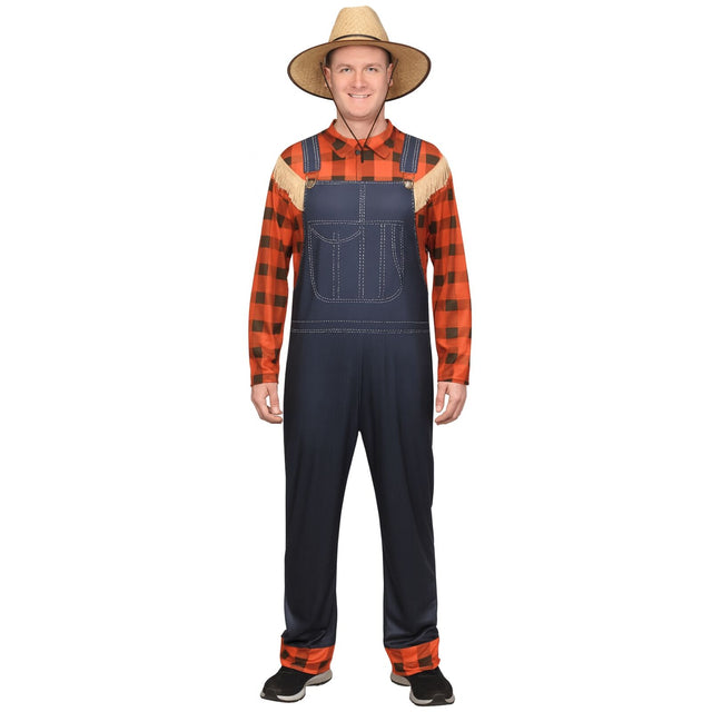 Adult Farmer Bib Costume Men Women Work Overalls Halloween Fancy Dress Up - L/XL (175-185cm Height)