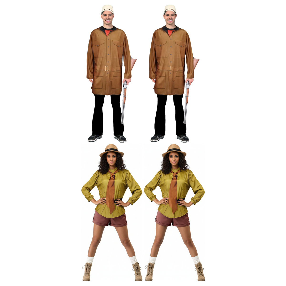 Jungle Explorer Group Costume Set - 2x His + 2x Hers Safari Adventurer (Halloween & Fancy Dress)