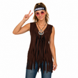 Womens Brown 60s Hippie Vest Costume - Fringed Suede-Look (Halloween & Fancy Dress)