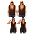 Hippie Group Costume Set - 2x Mens + 2x Womens Brown 60s Fringed Vests (Halloween & Fancy Dress)