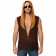 Mens Brown 60s Hippie Vest Costume - Fringed Psychedelic Trim (Halloween & Fancy Dress)
