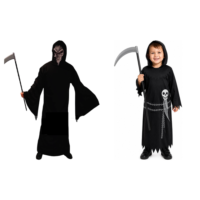 Grim Reaper Family Costume Set - Adult & Kids Group Halloween Fancy Dress