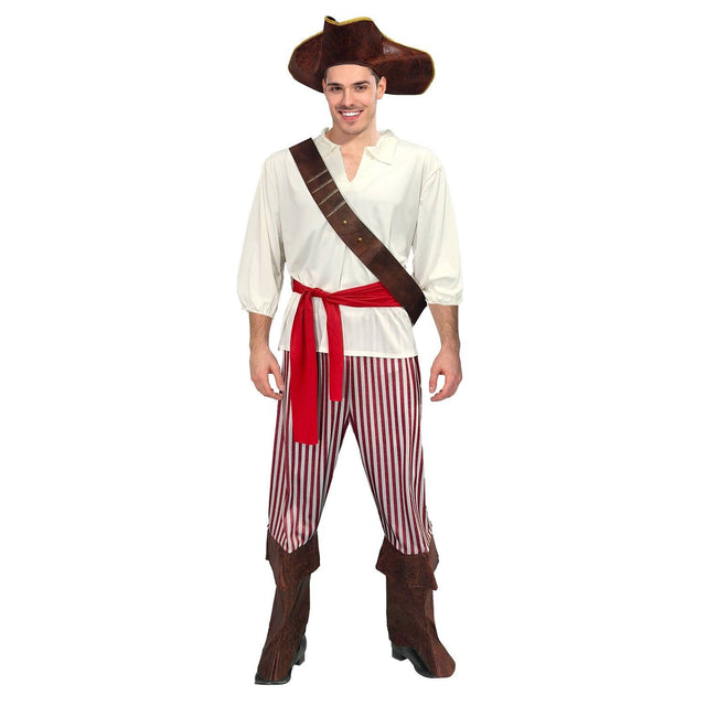 Adult Pirate Lad Halloween Costume Caribbean Top Sash Pants Book Week Dress Up - L/XL (175-185cm Height)