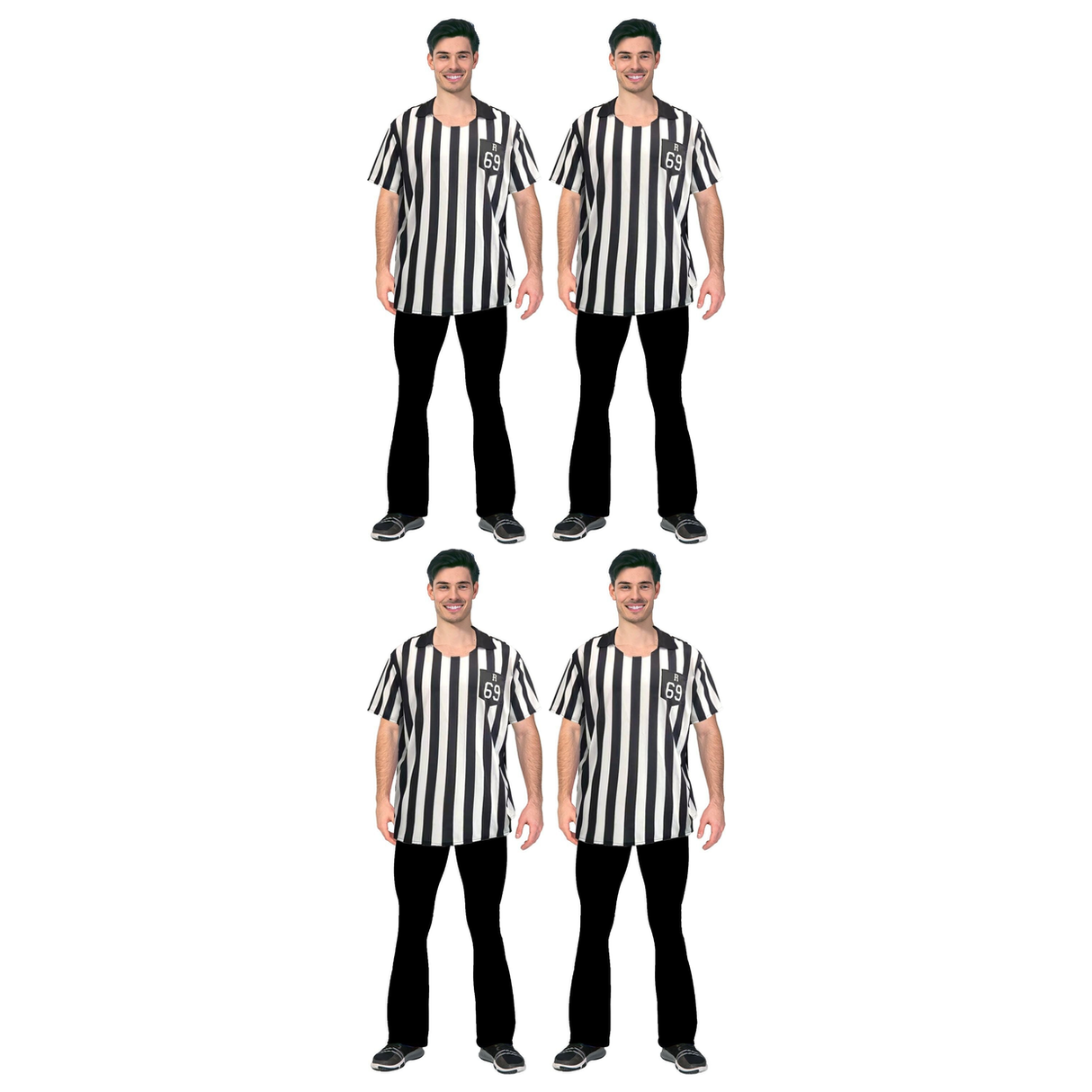 4x Adult Sports Referee Uniform Costume Bulk Pack - Halloween & Fancy Dress