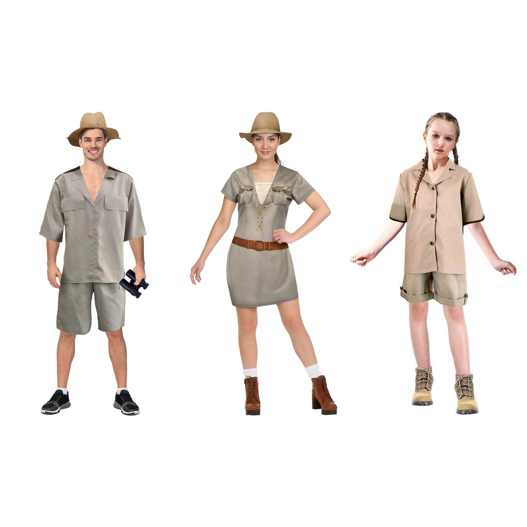 Wildlife Explorer Family Costume Set - 3pc Mens, Womens & Kids Safari Halloween Fancy Dress