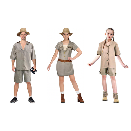 Wildlife Explorer Family Costume Set - 3pc Mens, Womens & Kids Safari Halloween Fancy Dress