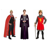 Medieval Royal Family Costume Set - King, Renaissance Gown & Boys Knight (Fancy Dress)