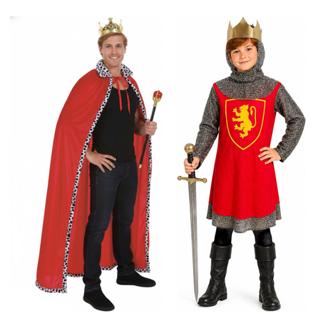 King & Knight Family Costume Set - Adults & Boys Medieval Halloween Fancy Dress