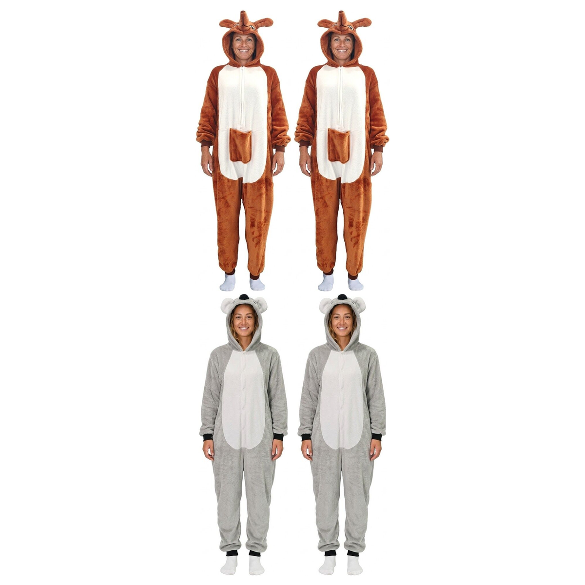 Aussie Animal Group Costume Set - 2x Kangaroo + 2x Koala Onesies (Australia Day/Halloween & Fancy Dress)