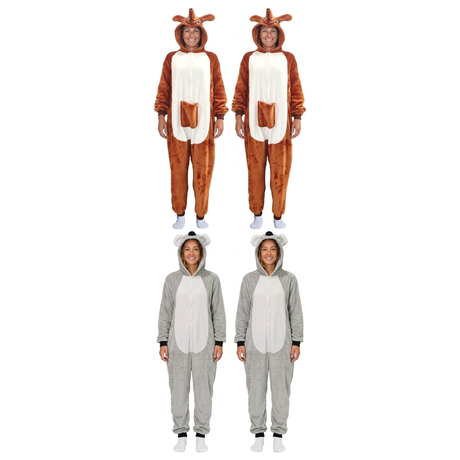 Aussie Animal Group Costume Set - 2x Kangaroo + 2x Koala Onesies (Australia Day/Halloween & Fancy Dress)