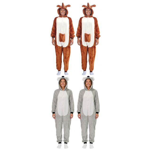 Aussie Animal Group Costume Set - 2x Kangaroo + 2x Koala Onesies (Australia Day/Halloween & Fancy Dress)