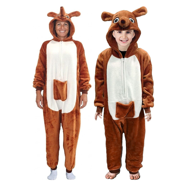 Kangaroo Family Costume Set - Adults & Kids Aussie Animal Onesie Halloween Fancy Dress