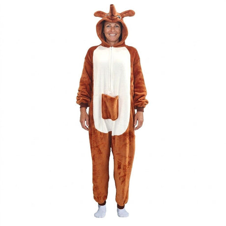 Adult Brown Kangaroo Bodysuit Costume - Hooded Animal Jumpsuit (Halloween & Fancy Dress)