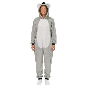 Adult Grey Koala Bodysuit Costume - Hooded Animal Jumpsuit (Halloween & Fancy Dress)