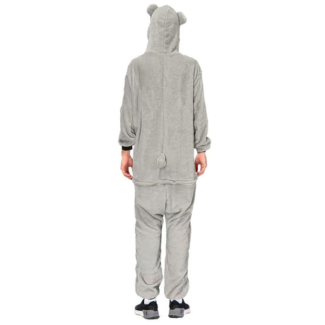 Adult Grey Koala Bodysuit Costume - Hooded Animal Jumpsuit (Halloween & Fancy Dress)
