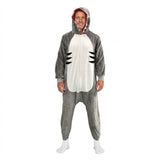 Adult Grey Shark Bodysuit Costume - Hooded Animal Jumpsuit w/ Fin Tail (Halloween & Fancy Dress)