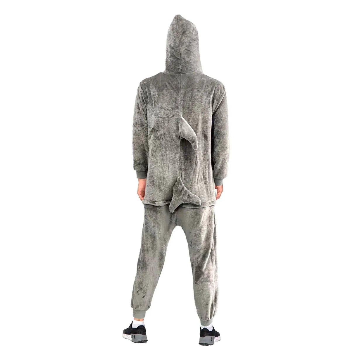 Adult Grey Shark Bodysuit Costume - Hooded Animal Jumpsuit w/ Fin Tail (Halloween & Fancy Dress)