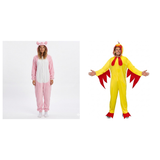 Pig & Chicken Farmyard Couples Costume Set - Animal Onesie Halloween Fancy Dress
