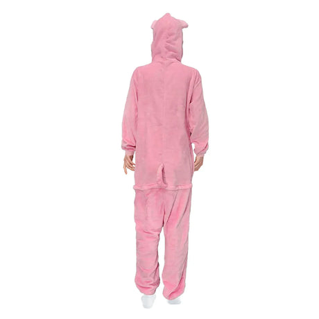 Adult Pink Piggy Bodysuit Costume Pink Hooded Animal Jumpsuit with Tail