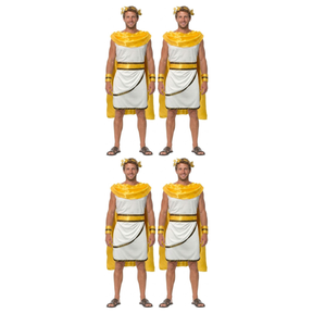 4x Adult Gold Greek God Gladiator Costume Bulk Pack - Tunic, Cape & Headpiece Set (Group Costume for Toga Party & Fancy Dress)