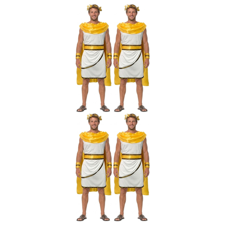 4x Adult Gold Greek God Gladiator Costume Bulk Pack - Tunic, Cape & Headpiece Set (Group Costume for Toga Party & Fancy Dress)
