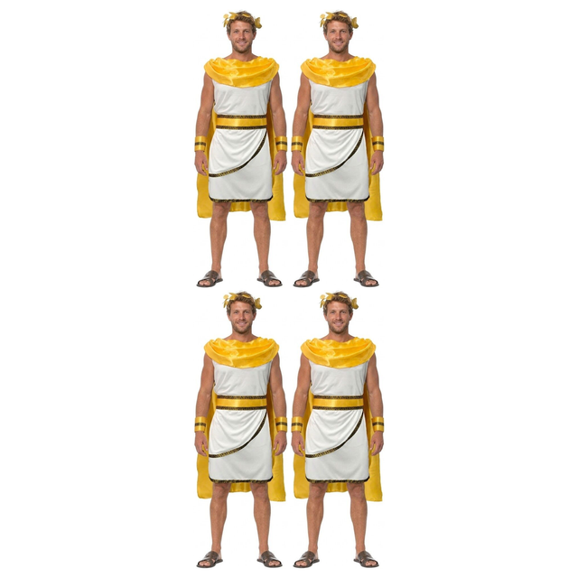 4x Adult Gold Greek God Gladiator Costume Bulk Pack - Tunic, Cape & Headpiece Set (Group Costume for Toga Party & Fancy Dress)