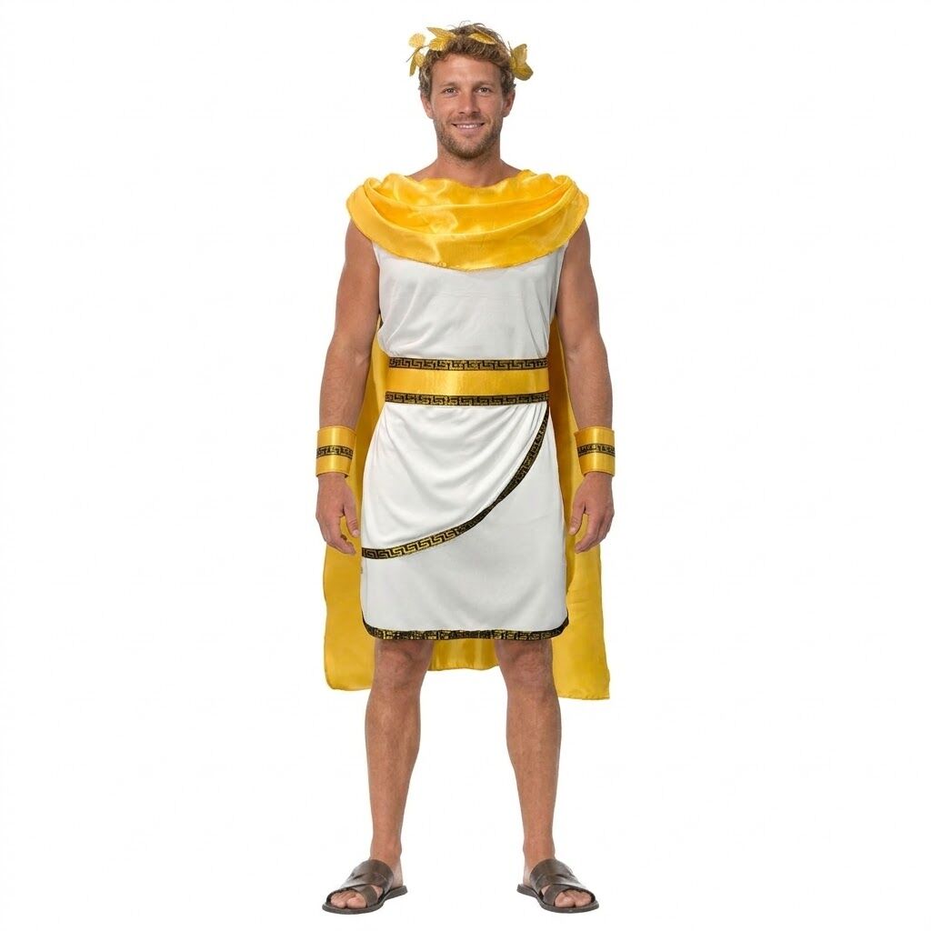 Adult Gold Greek God Gladiator Costume - Tunic, Cape & Headpiece Set (Halloween & Fancy Dress)